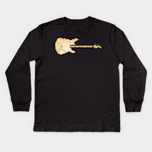 Pixel Worn Out Cream Blues Guitar Kids Long Sleeve T-Shirt